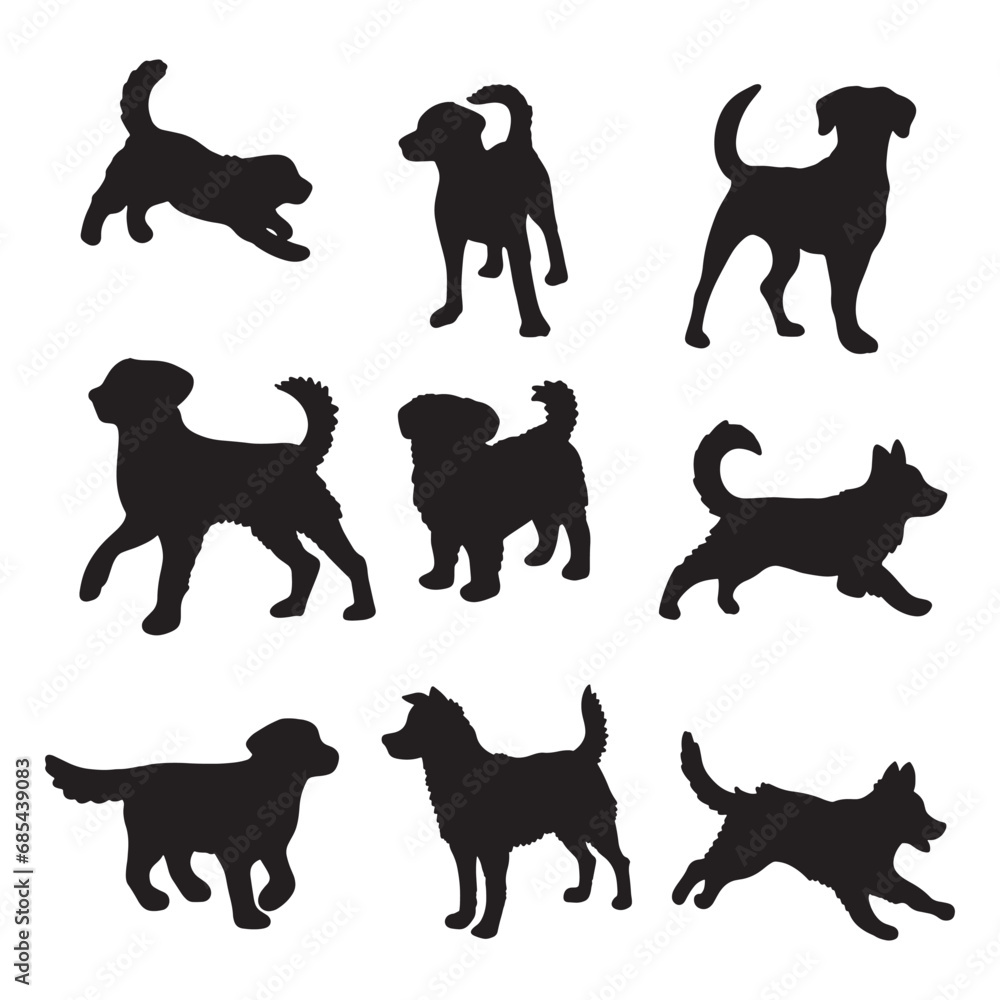 set of dogs on the white background. dog silhouettes. Vector EPS 10.