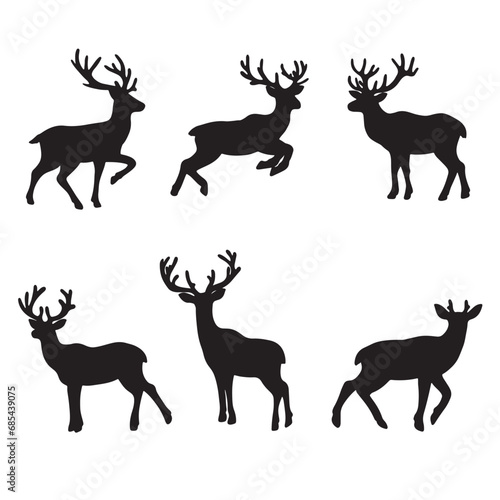 set of deers on the white background. deer silhouettes. Vector EPS 10.