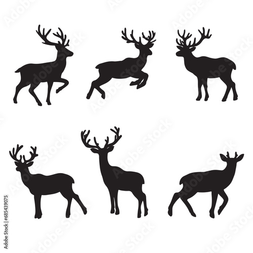 set of  deers on the white background. deer silhouettes. Vector EPS 10.