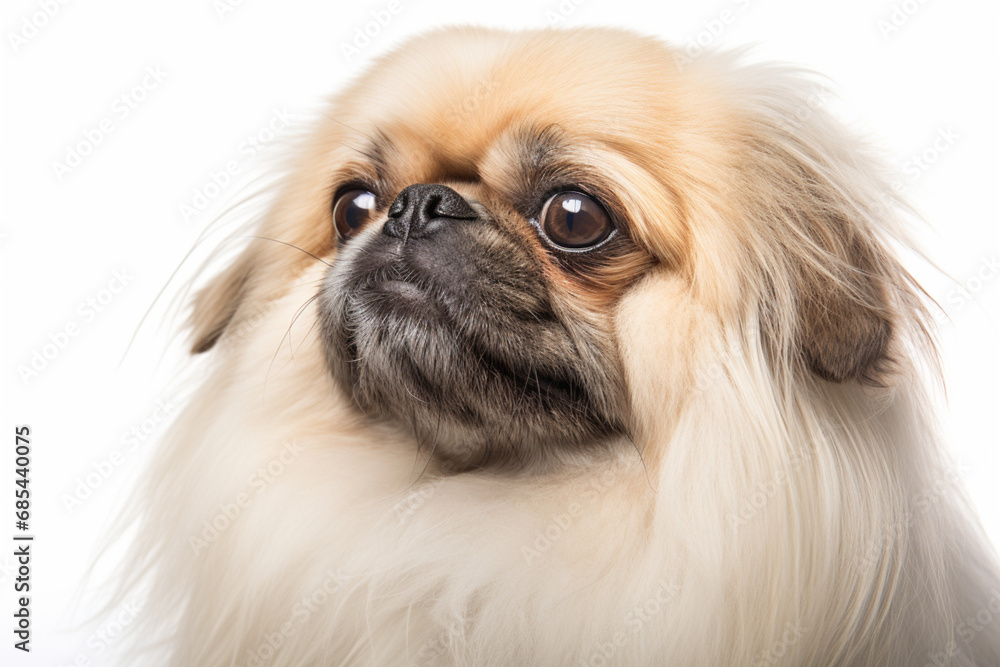 Pekingese dog close-up portrait on a white background. Pekingese dog close-up portrait on a white background.