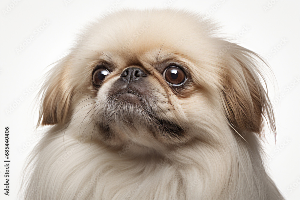 Pekingese dog close-up portrait on a white background. Pekingese dog close-up portrait on a white background.
