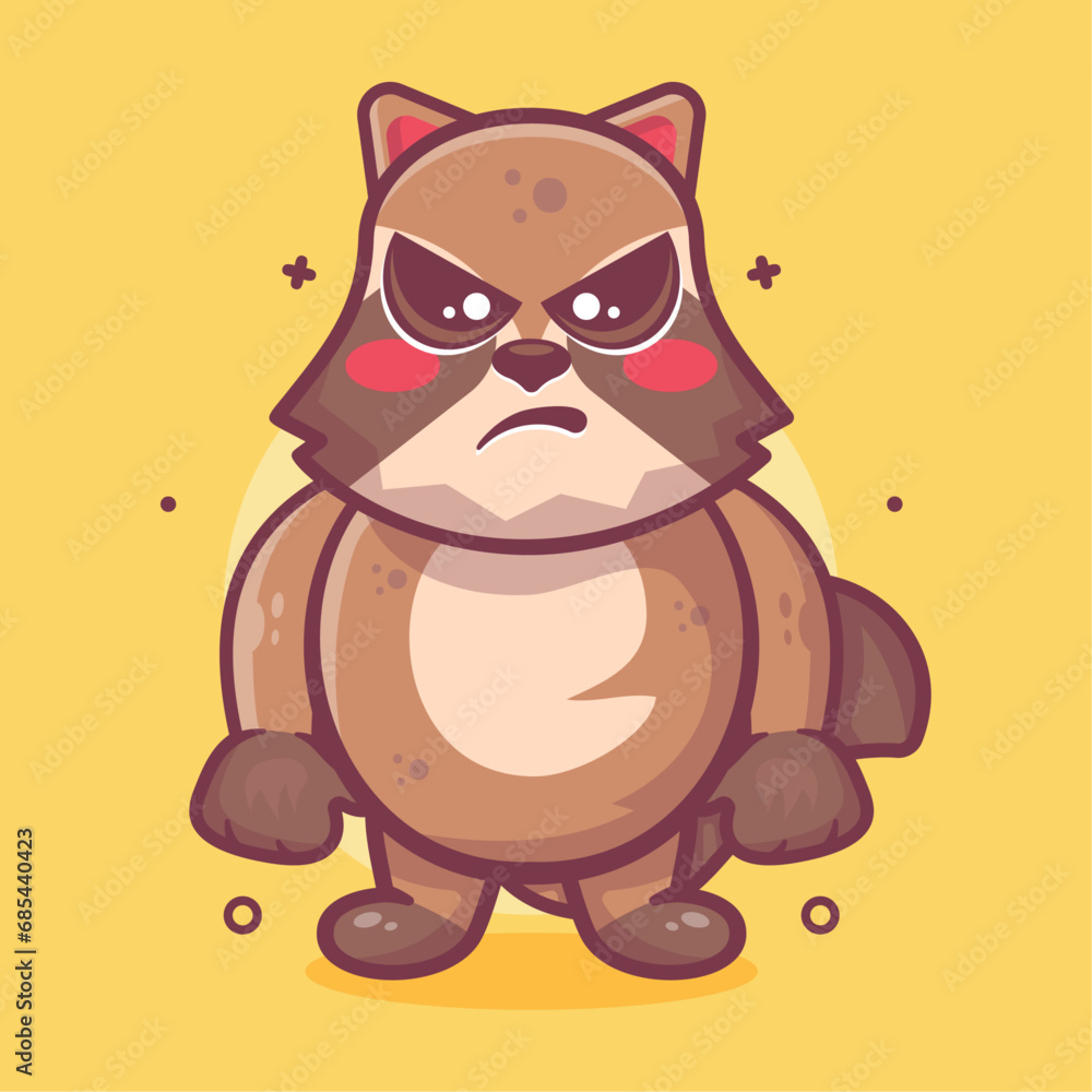serious raccoon animal character mascot with an angry expression isolated cartoon