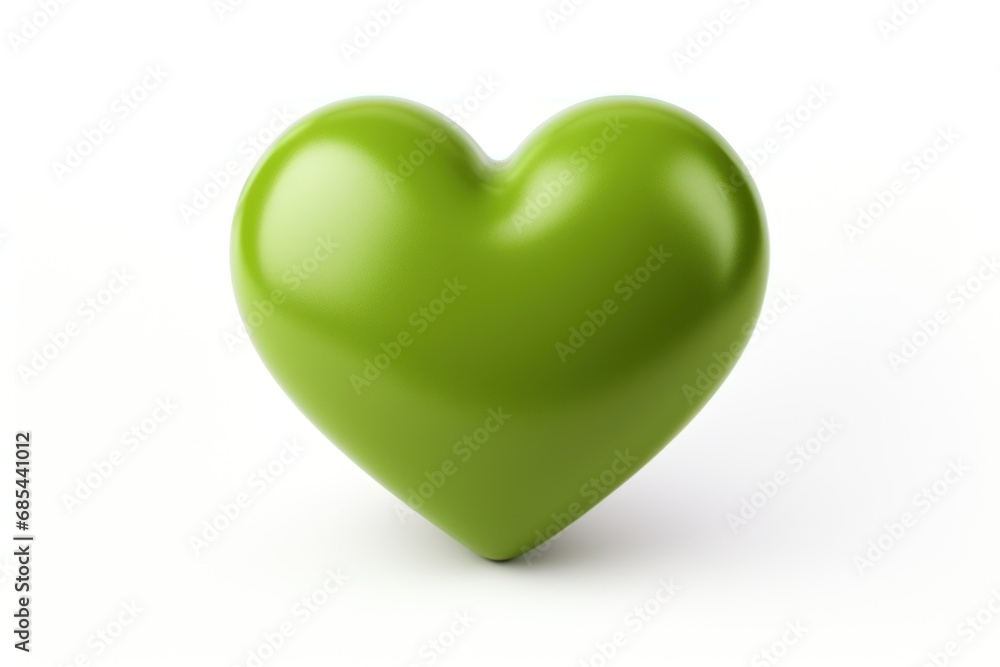 Green heart isolated on white background. Generative AI.
