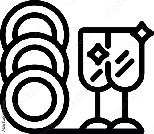Shining clean dishware icon outline vector. Dishwasher detergent soap. Dishwashing machine device