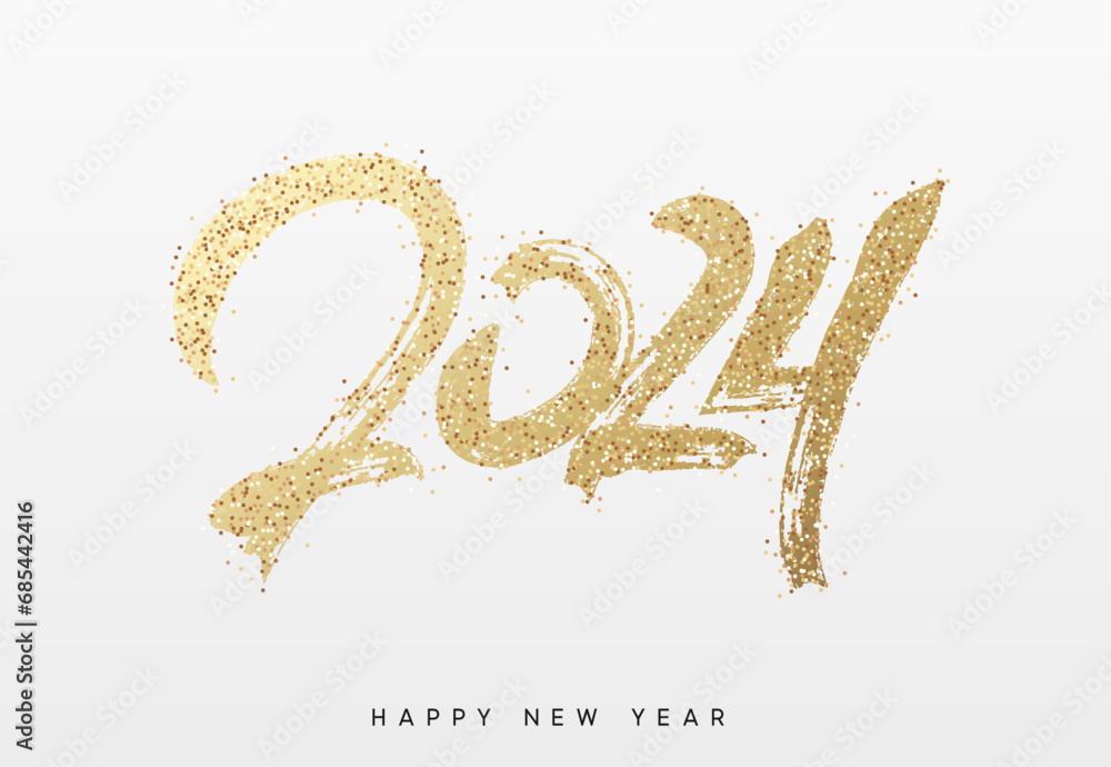 2024 New Year. Text golden with bright sparkles. vector illustration 2024 New Year. Text golden with bright sparkles. vector illustration