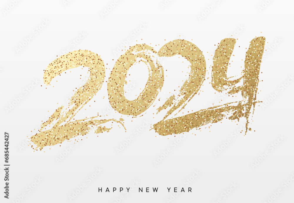 2024 New Year. Text golden with bright sparkles. vector illustration 2024 New Year. Text golden with bright sparkles. vector illustration