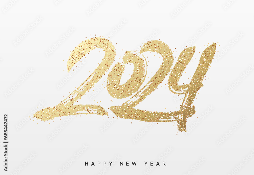 2024 New Year. Text golden with bright sparkles. vector illustration 2024 New Year. Text golden with bright sparkles. vector illustration