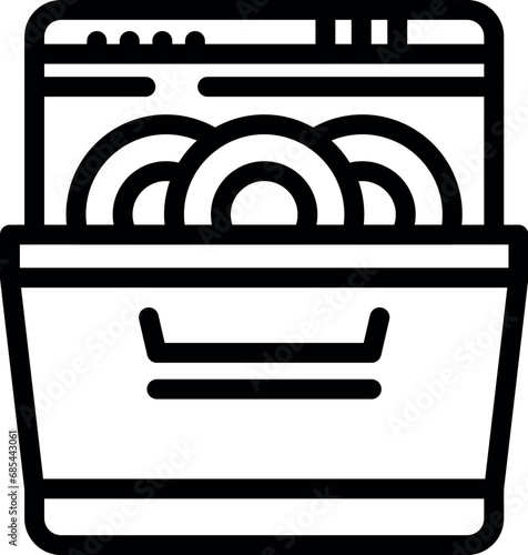 Loaded dishwasher icon outline vector. Cleansing dinnerware machine. Cleaner dishes detergent