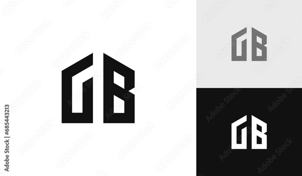 Letter GB initial with house shape logo design - obrazy, fototapety, plakaty 