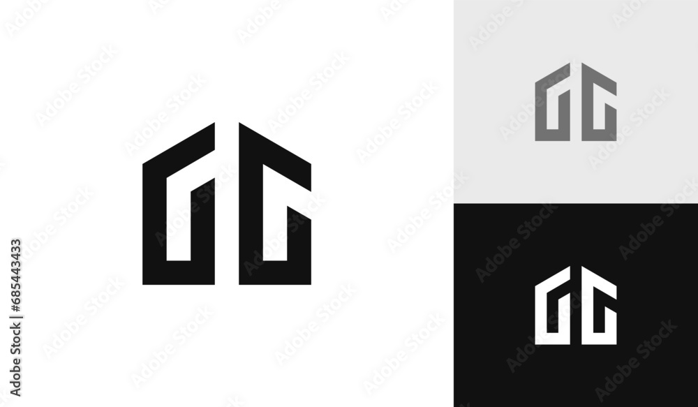 Letter GG initial with house shape logo design Letter GG initial with house shape logo design