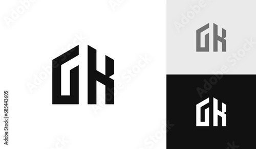 Letter GK initial with house shape logo design