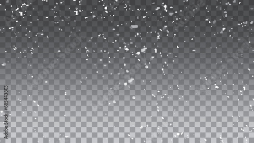 white flying motion on black background, Romantic flying flower petal backdrop, Particles Flying. Snow flakes, snow background. Vector heavy snowfall, snowflakes in different shapes and forms.
