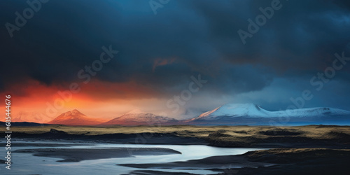 Iceland. Landscape photography with heavy moody clouds  huge mountains and crystal water