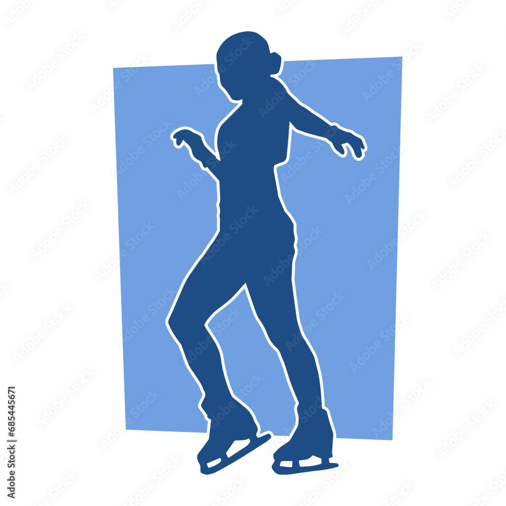 Silhouette of a slim female ice skate gymnastic dancer in action pose. Silhouette of a slim female ice skate gymnastic dancer in action pose.