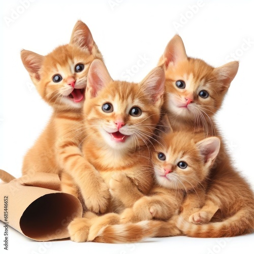cute and adorable young orange kittens on white generative ai