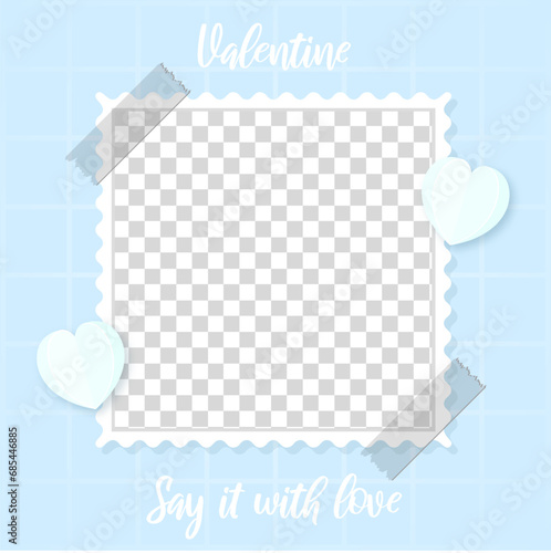blank photo square template mockup frame valentine day style blue love design vector illustration