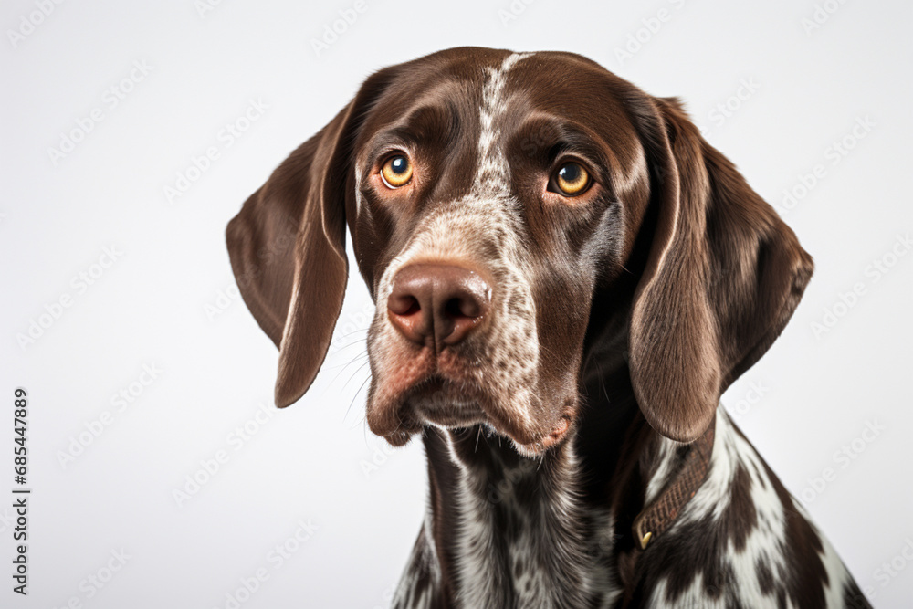 Pointer dog close-up portrait on a white background. Pointer dog close-up portrait on a white background.