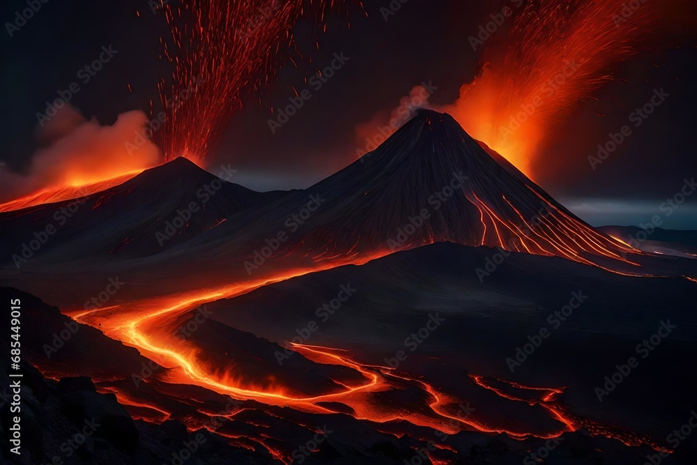 fire in the mountains with lava
