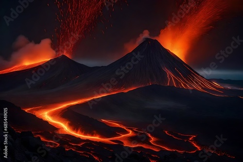 fire in the mountains with lava