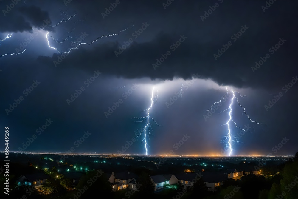lightning over the modrn city at night
