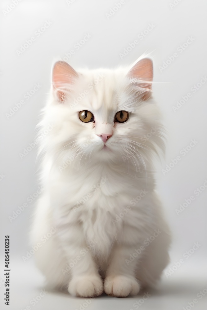 portrait of a white kitten on a white background