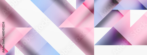 Vivid abstraction unfolds. Triangles in seamless harmony, composing dynamic geometric backdrop. Interplay of angles and hues forms captivating tapestry, evoking modernity and artistic allure