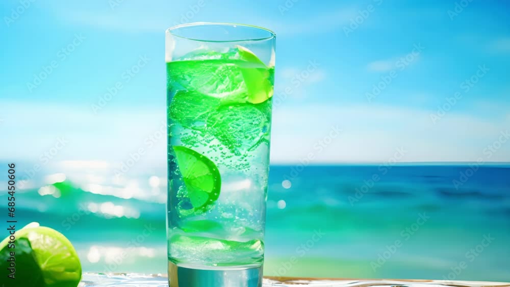 Closeup of a sea breeze tail served in a tall, slender glass, the vibrant colors of the juices shining through the clear glass. A touch of lime adds a bright burst of acidity, making this Closeup of a sea breeze tail served in a tall, slender glass, the vibrant colors of the juices shining through the clear glass. A touch of lime adds a bright burst of acidity, making this