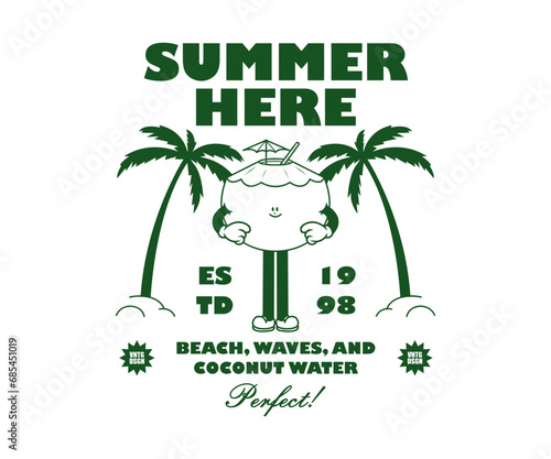 cartoon character of coconut, summer time Graphic Design for T shirt Street Wear and Urban Style