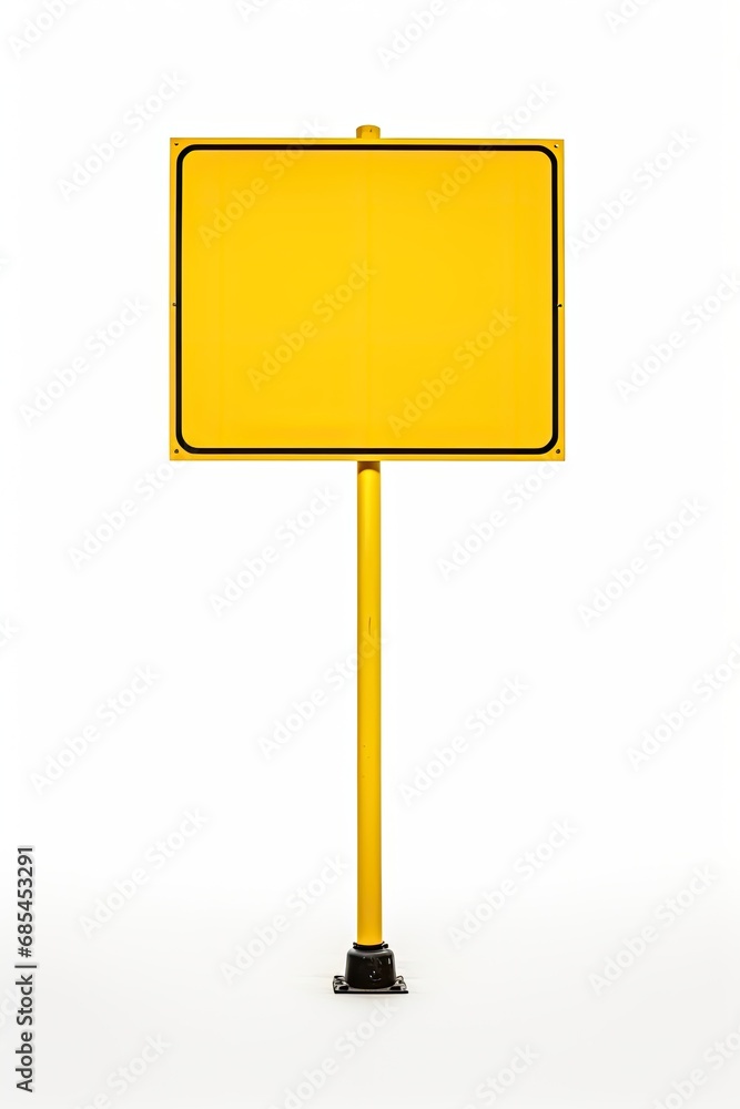 Blank signboard isolated over white background. Yellow square blank ...