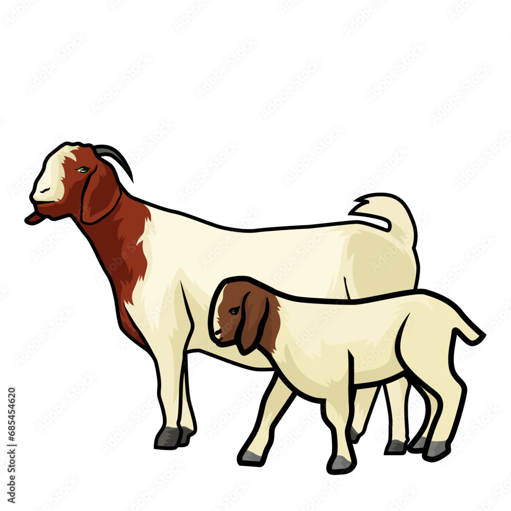 mother goat and her child vector