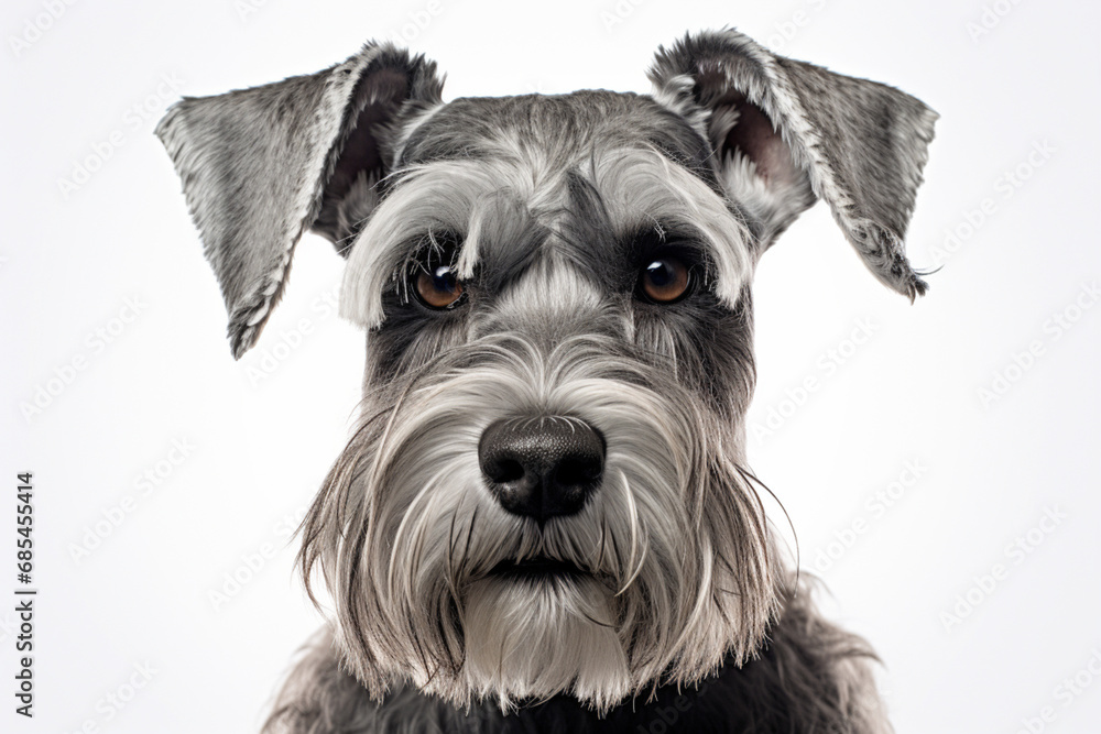 Miniature Schnauzerdog close-up portrait on a white background Miniature Schnauzerdog close-up portrait on a white background