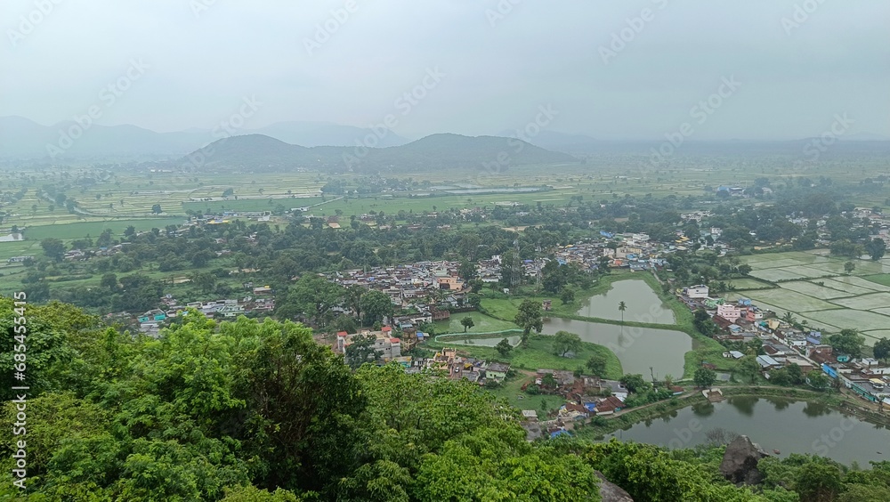 areal view of a small Indian city from the hill