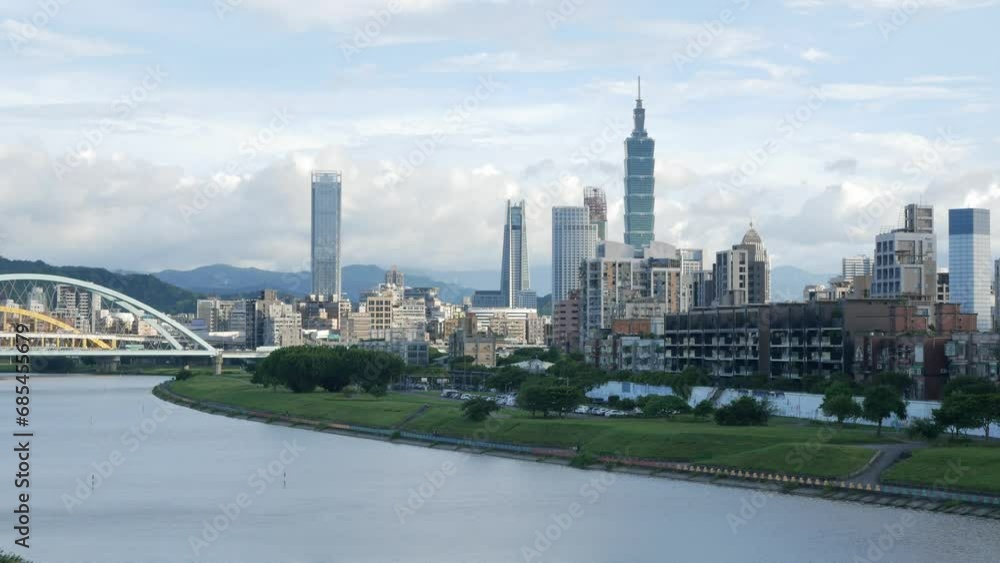 horizontal landscape view of the Taipei capital city of the Taiwan with highrise skyscraper building under sunset twillight sky time with windy cloudy weather. horizontal landscape view of the Taipei capital city of the Taiwan with highrise skyscraper building under sunset twillight sky time with windy cloudy weather.