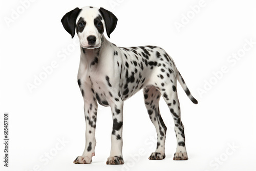 Dalmatian bitch in profile, a loyal and intelligent family companion. Spots of love and loyalty is AI Generative.