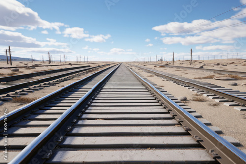 Railroad tracks glisten in the winter sun. Witness the fusion of technology and nature – it is AI Generative.