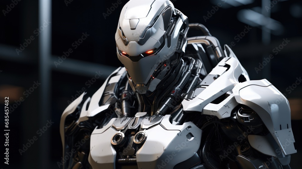 Fototapeta premium 3d illustration of robots realistic human cyborg model background wallpaper ai generated image