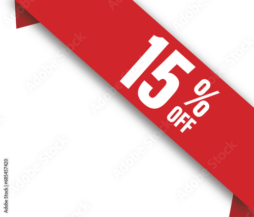 15% Off Corner Ribbon: Exclusive Discount Banner - Vector Template