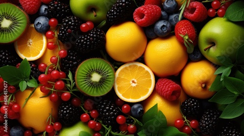 various colorful fruits and vegetables background wallpaper ai generated image © anis rohayati