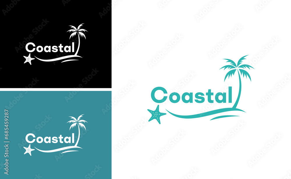 coastal ocean wave logo palm tree vector illustration coastal ocean wave logo palm tree vector illustration