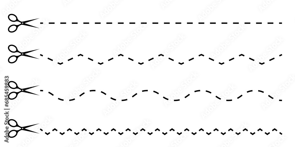 Scissors cut the paper along the edge. Dotted line. Vector illustration. EPS 10. Scissors cut the paper along the edge. Dotted line. Vector illustration. EPS 10.