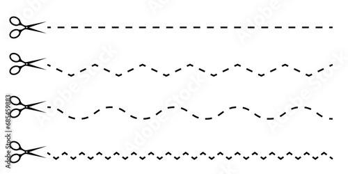 Scissors cut the paper along the edge. Dotted line. Vector illustration. EPS 10.