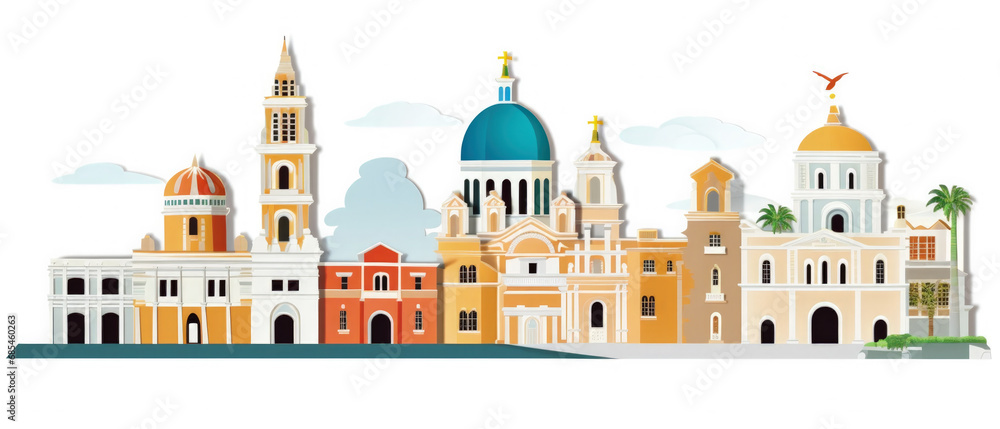 Venezuela Landmarks Skyline Silhouette Style, Colorful, Cityscape, Travel and Tourist Attraction
