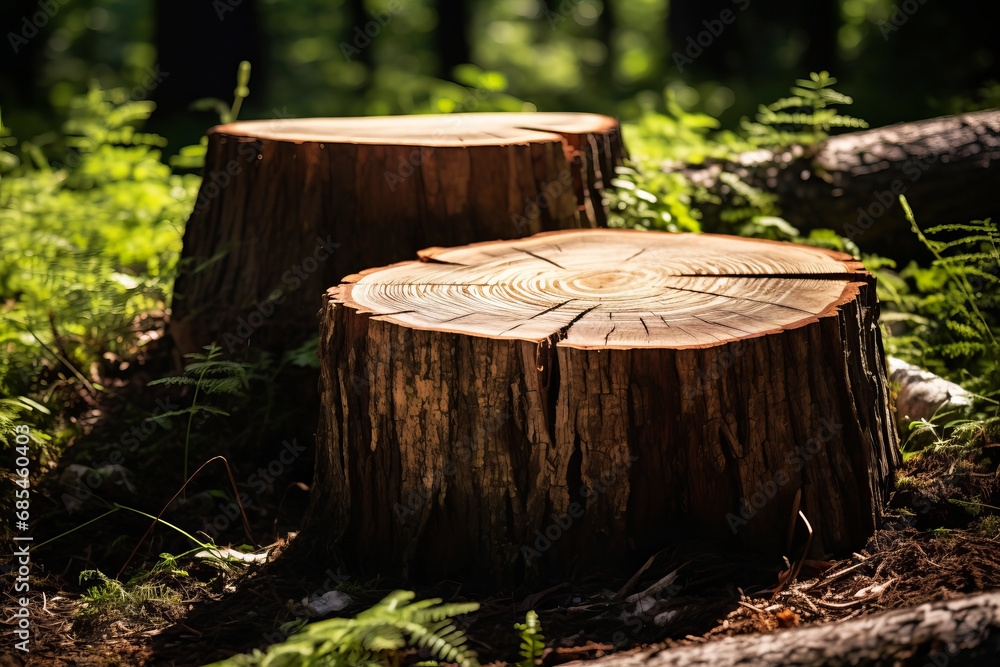 Stumps of cut trees. Generative AI