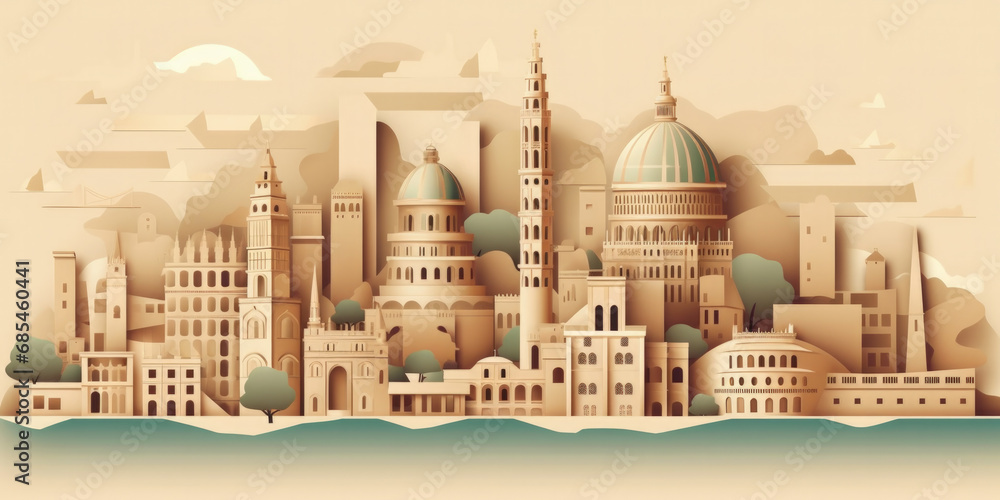 World Landmarks Skyline Silhouette Style, Colorful, Cityscape, Travel and Tourist Attraction