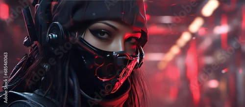 women ninja style cyborg cyberpunk background wallpaper ai generated image