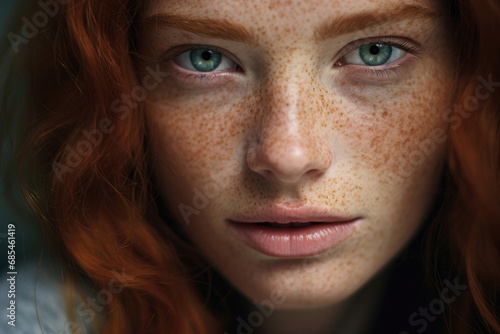 Close-up of the face of a beautiful red-haired woman