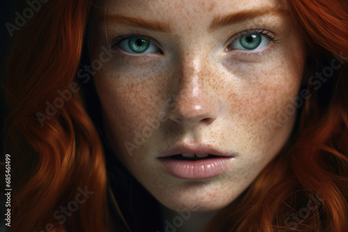 Close-up of the face of a beautiful red-haired woman © Veniamin Kraskov