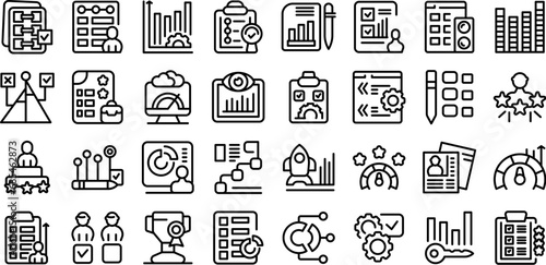 Performance Evaluation icons set outline vector. Marketing business. Test result practice