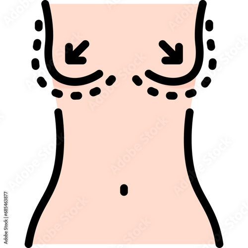 Breast augmentation icon. Filled outline design. For presentation, graphic design, mobile application.