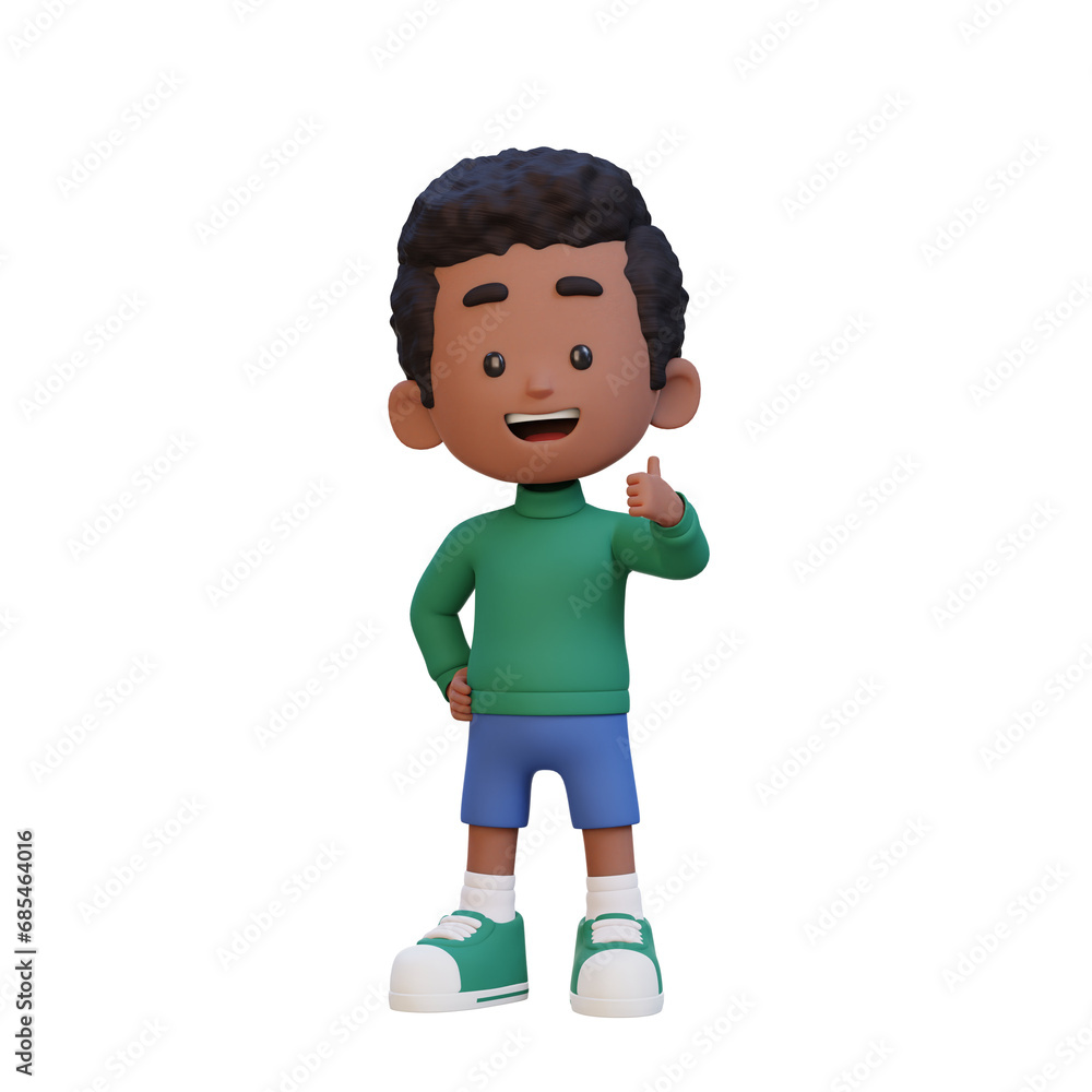 Fototapeta premium 3D kid character give a thumb up with cute happy face